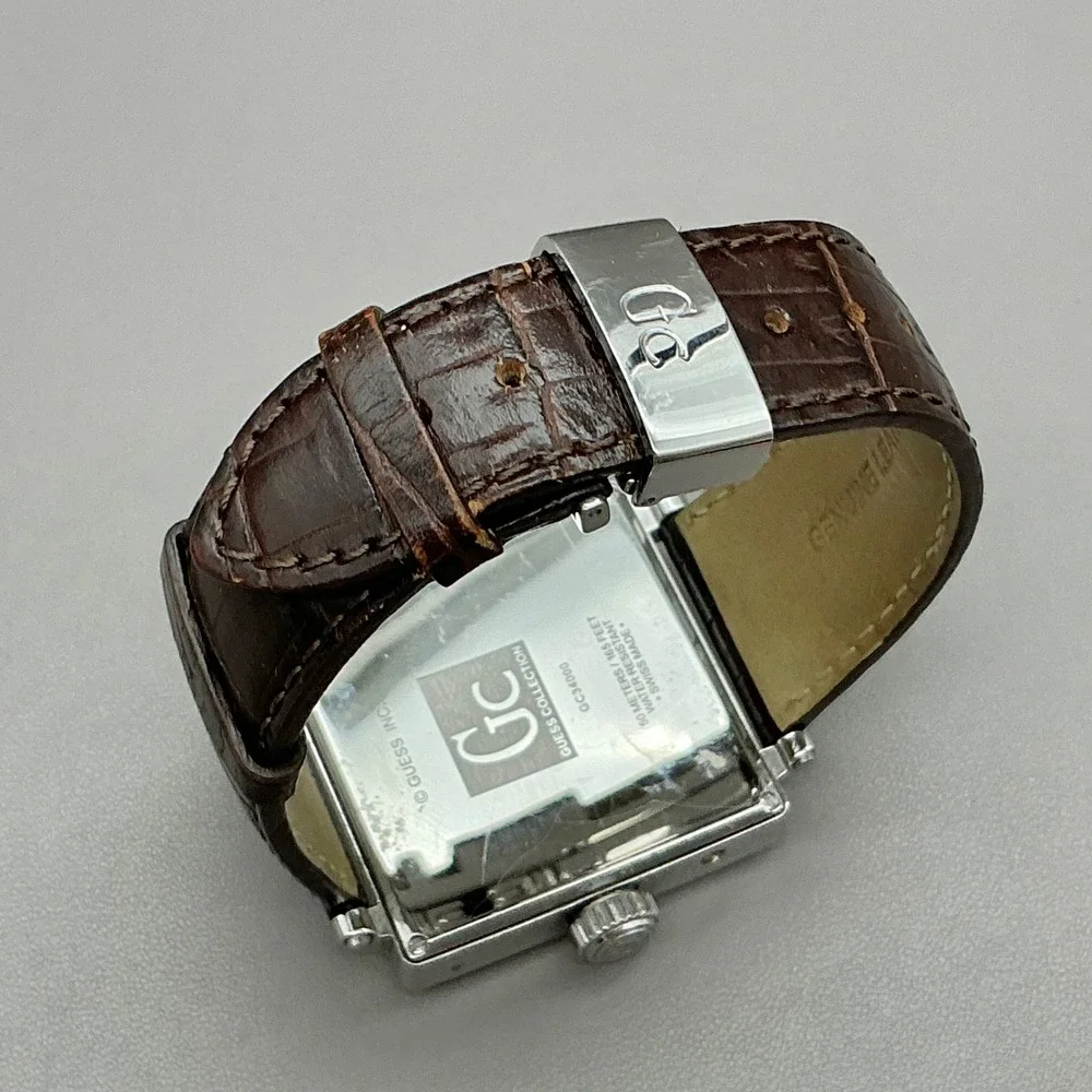 GC Watch Men's GC34000 Swiss Moon Phase Square Brown Leather NEW BATTERY 38mm